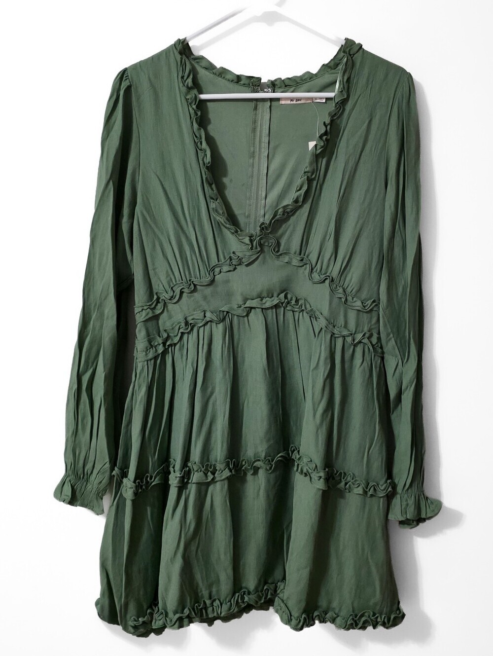 Francescas Green Ruffle V-Neck Tiered Long Sleeve Dress Size XL